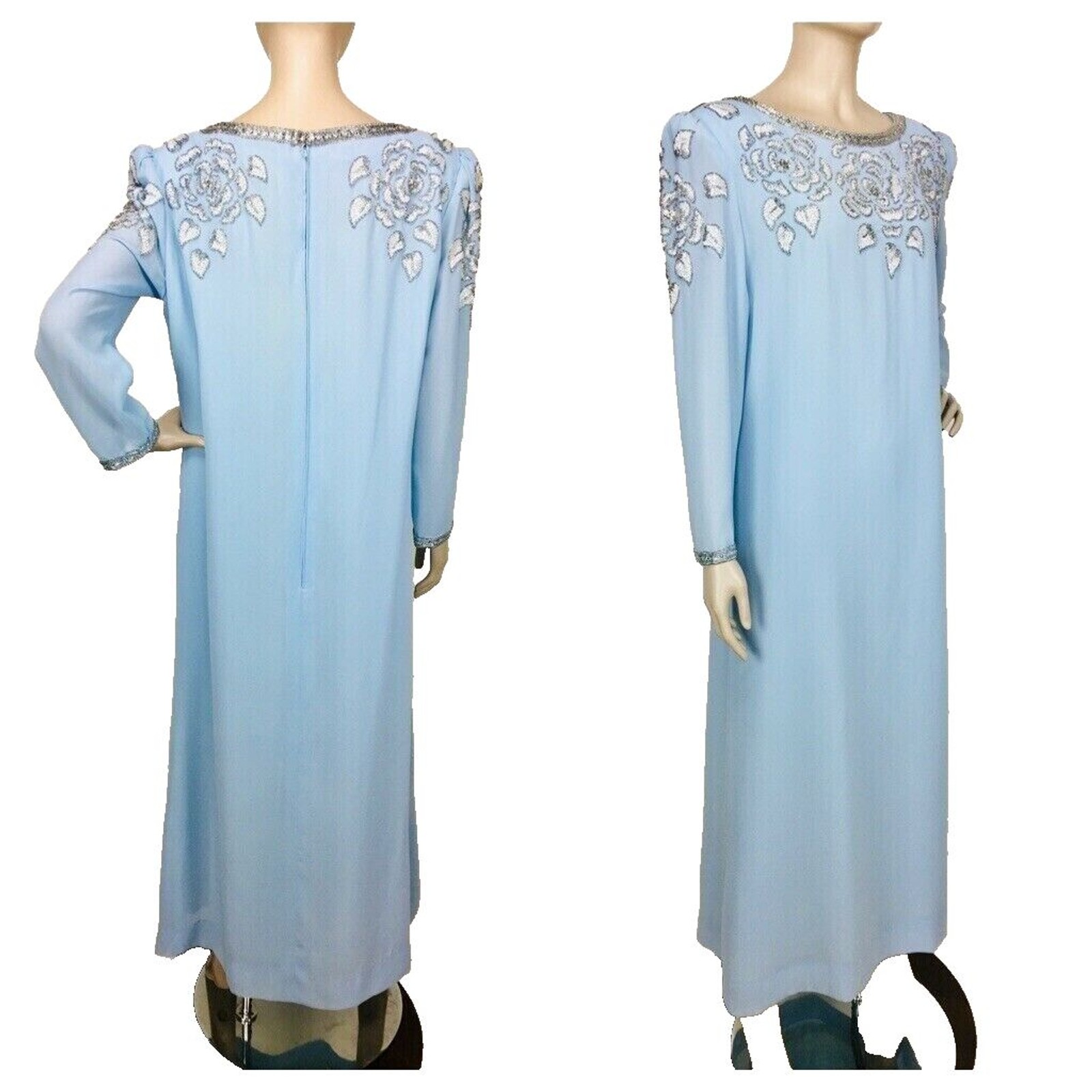Vintage 60s Victoria Royal Ltd British Crown Full Length Beaded Silk Gown