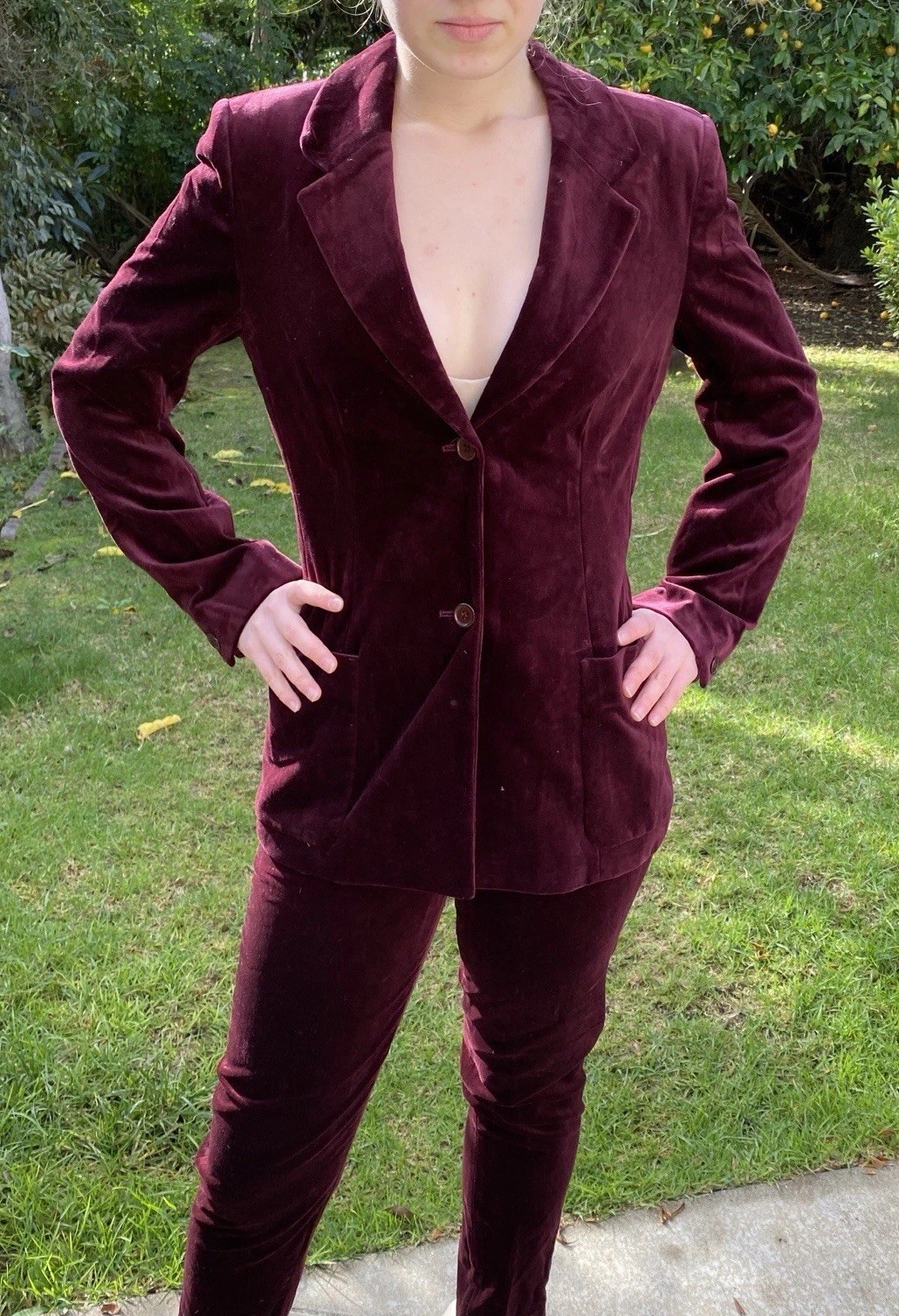 Vintage Laura Ashley Sz 4 Velvet Pantsuit Cotton Blend UK Burgandy