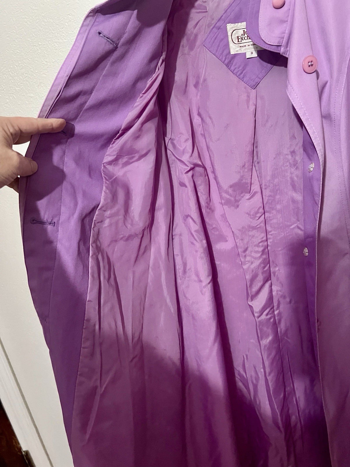 Vtg Purple Trench coat Belted Women’s Puff Sleeve 80s Raincoat Retro Long Coat S