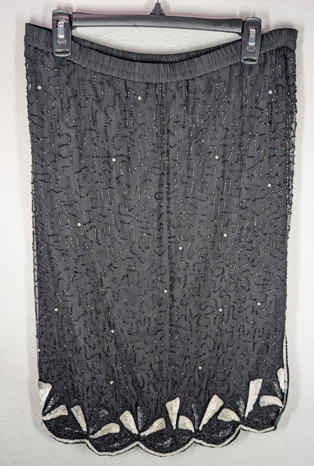 Vintage Carina Women’s Lot Of 2 Silk Beaded Two Piece Outfit Top Skirt Black
