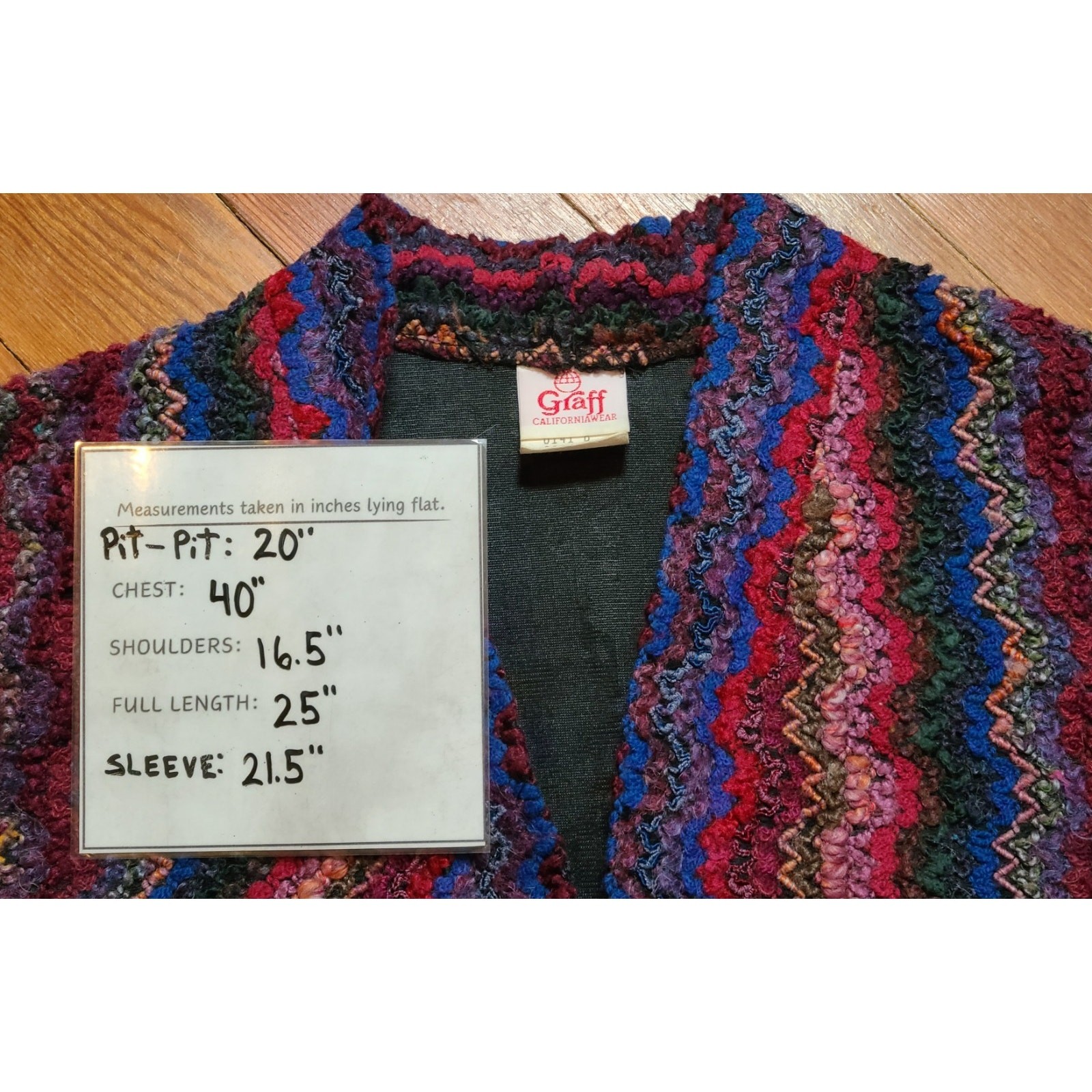 VTG Graff Californiawear Mohair Blend Colorful Boho Hippy Knit Cardigan SZ 6 USA