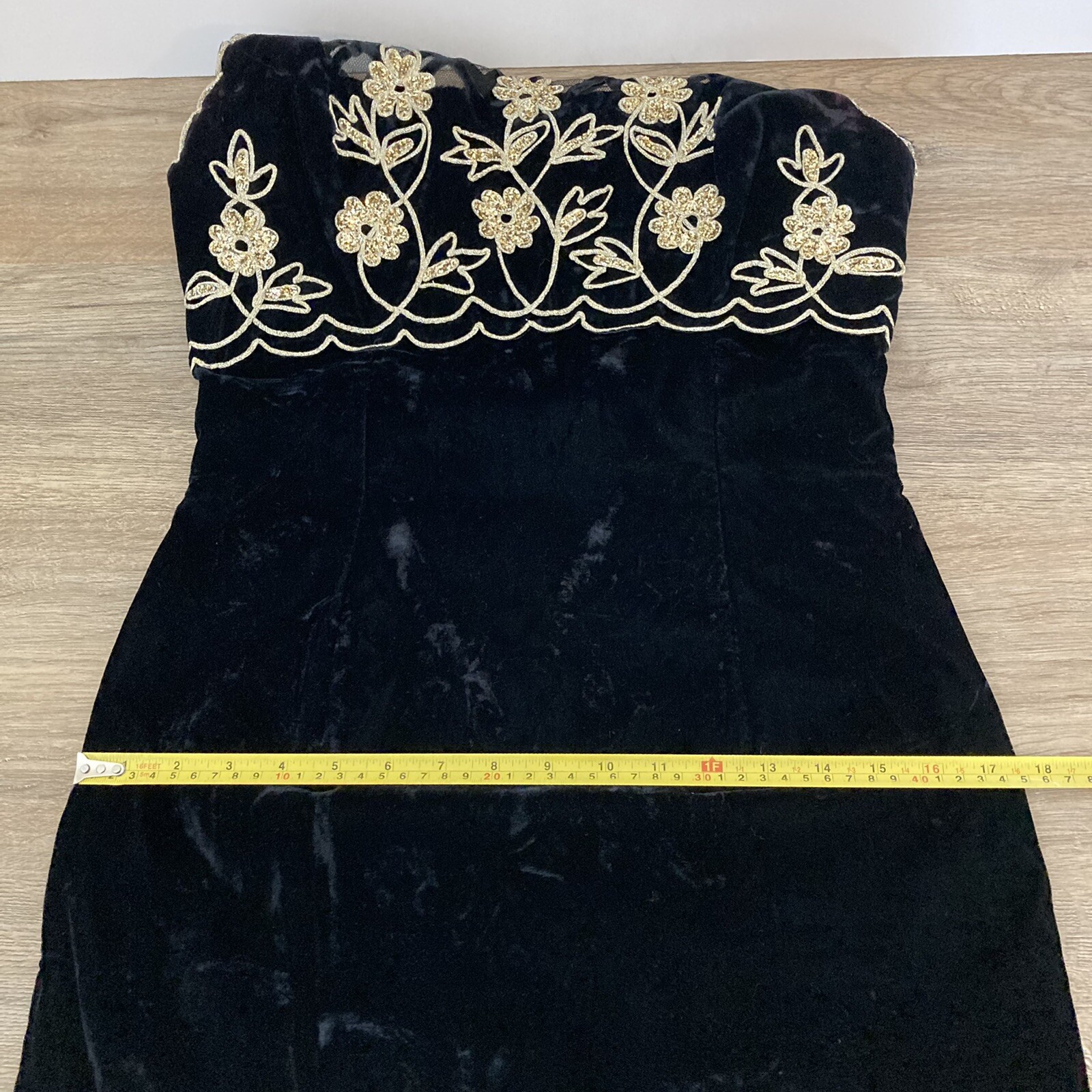 Vtg Scott McClintock Womens Formal Dress 6P Maxi Black Velvet Retro Glam Gold