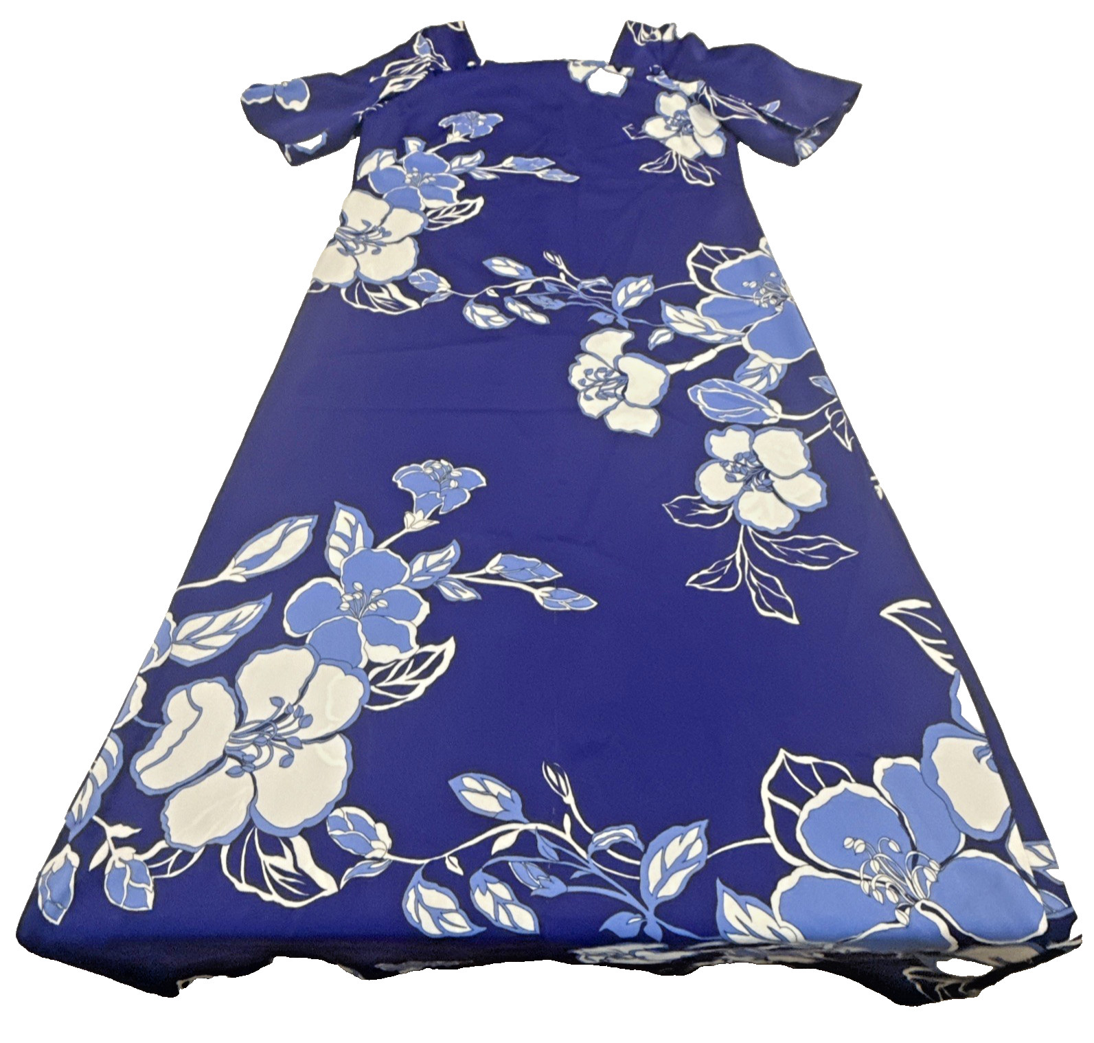 Vintage Royal Palm Made in Hawaii Blue Orchid & White Womens Muumuu Dress M/L