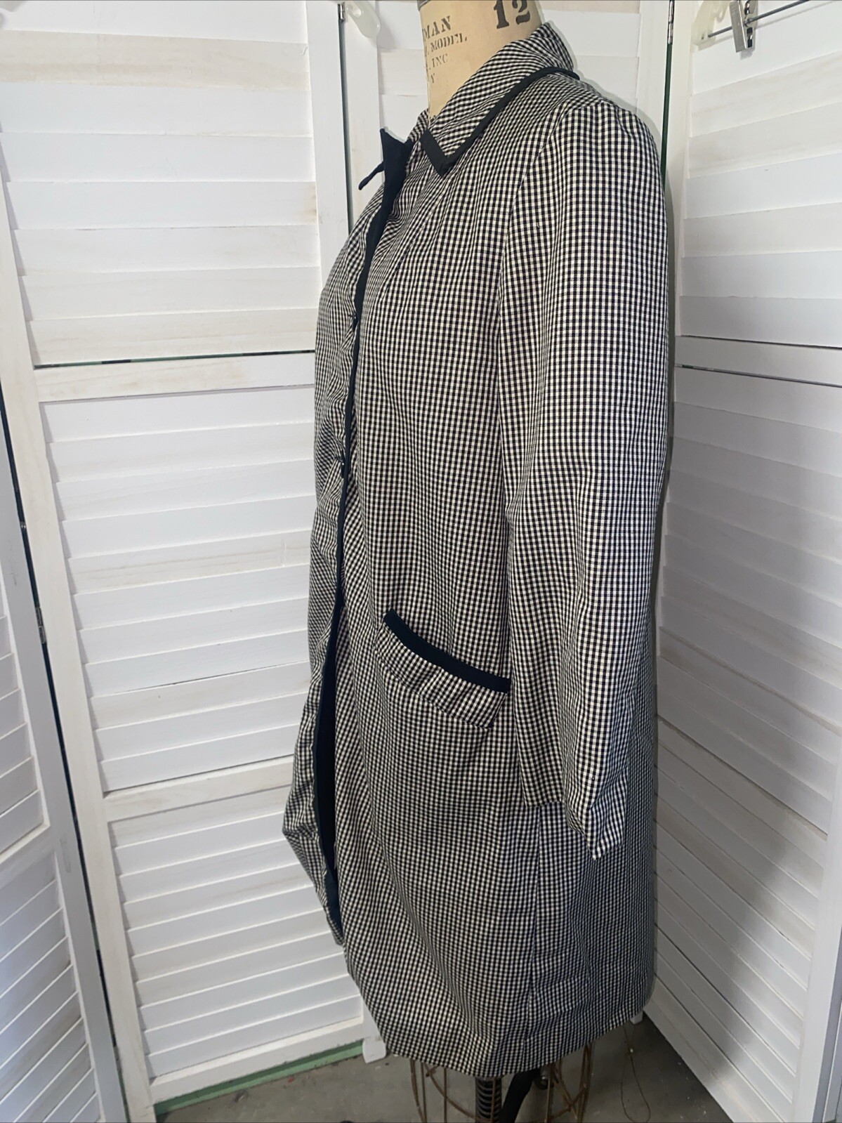 Vintage Mountain Mist Trench Pea Coat Jacket Women’s Gingham Sz Med Large USA
