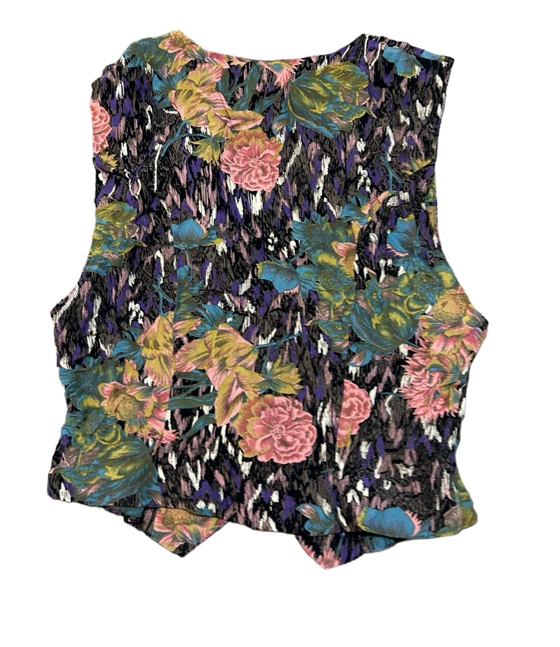 Vtg Phoebe Vest Women Size S/M Purple Pink Sleeveless Floral Bohemian Waistcoat