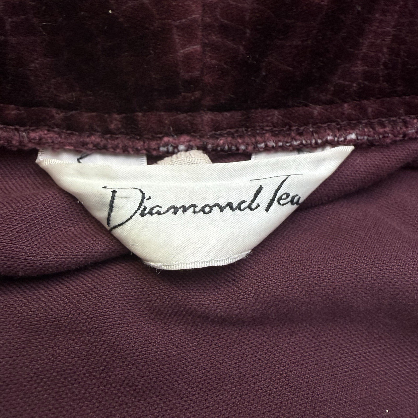 Diamond Tea Velvet Velour Robe Sz Medium Women’s Burgundy Corded Trim Long VTG