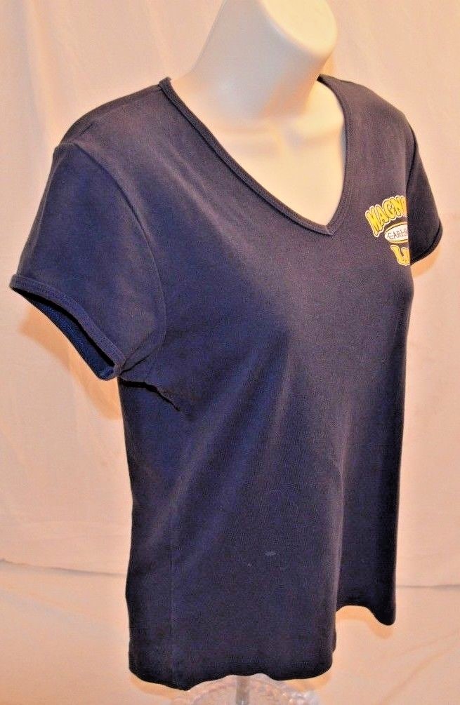 VTG 90s T-Shirt V Neck Magnolia Lions School Retro Black Womans L Made in USA