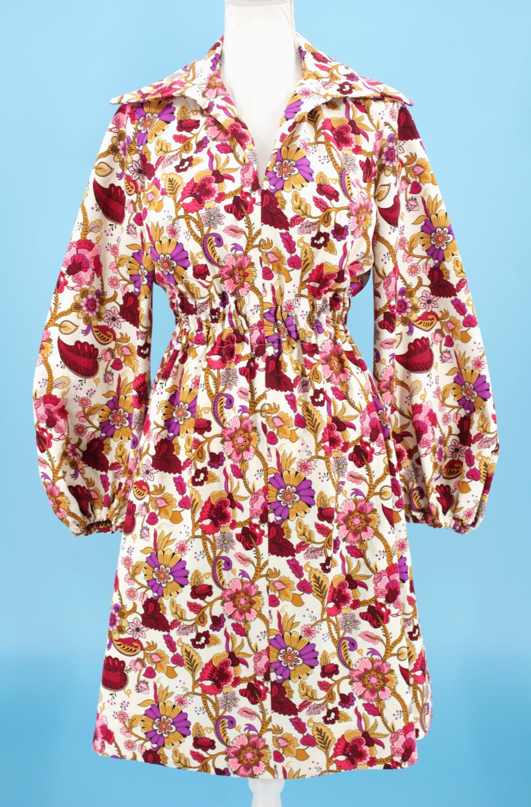 VTG Women’s 60s Paisley Floral A Line Midi Dress Sz S/M 1960s Polyester