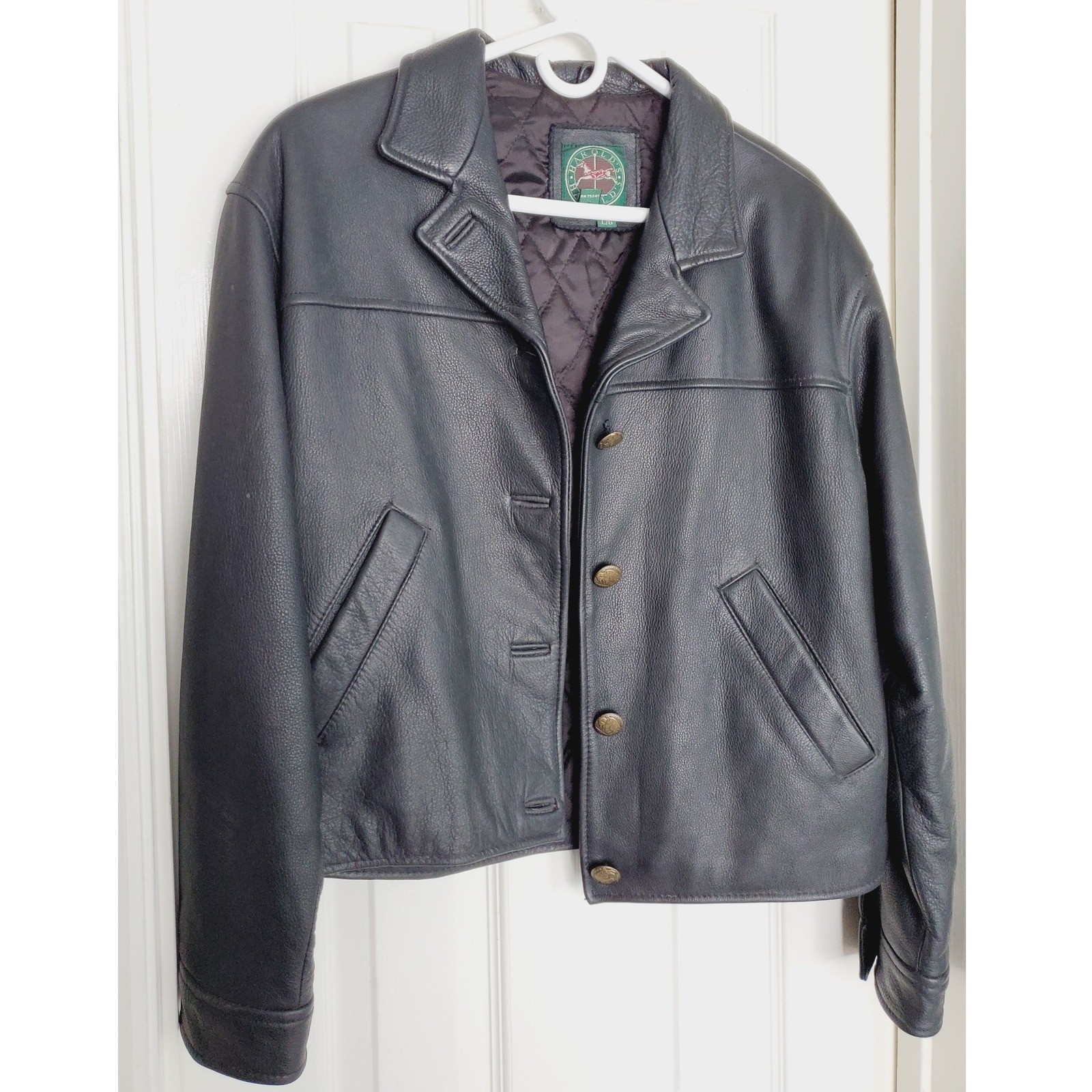 Vtg Harrolds Leather Jacket Black Quilted Lining Heavyweight Biker Bomber L