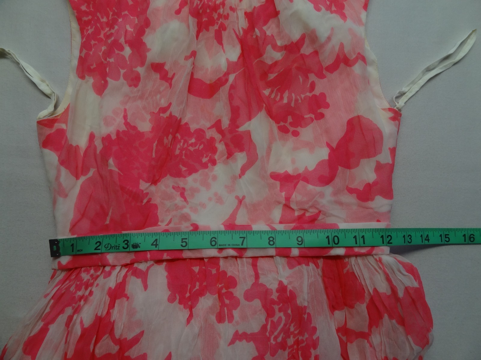 VTG XS Floral Dress Pink White Talon Zipper ILGWU Union Made in USA Long Maxi
