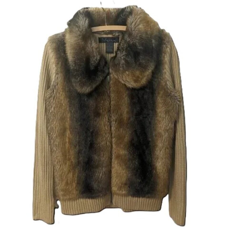 Vintage Faux Fur Jacket Knit Sweater Scarface 70s 80s Glam Mob Wife Disco