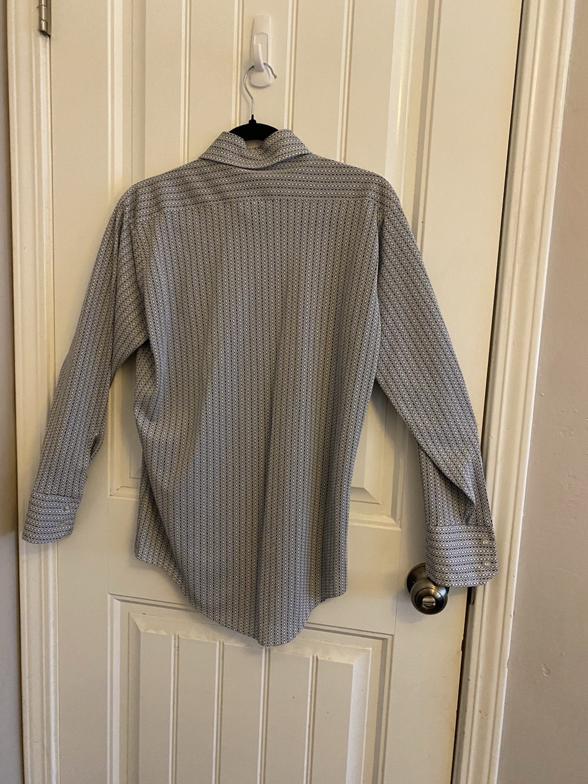 Manhattan Nouveau Knits 70s Vintage Men’s Shirt Size M blue & white patten
