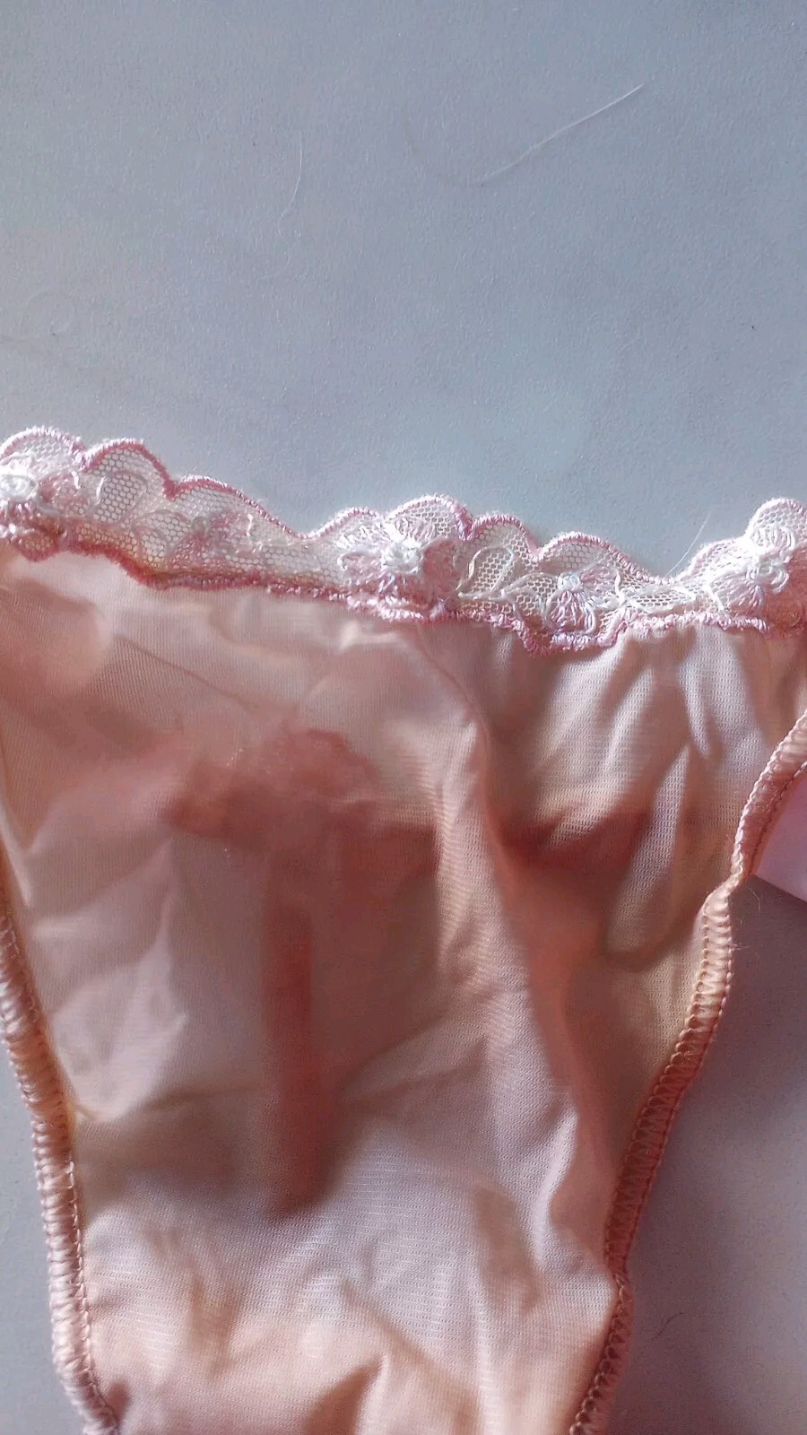 Victoria’s Secret Angels Rare Bow Embroidery Mesh V-String Panty Sheer Nude 2006