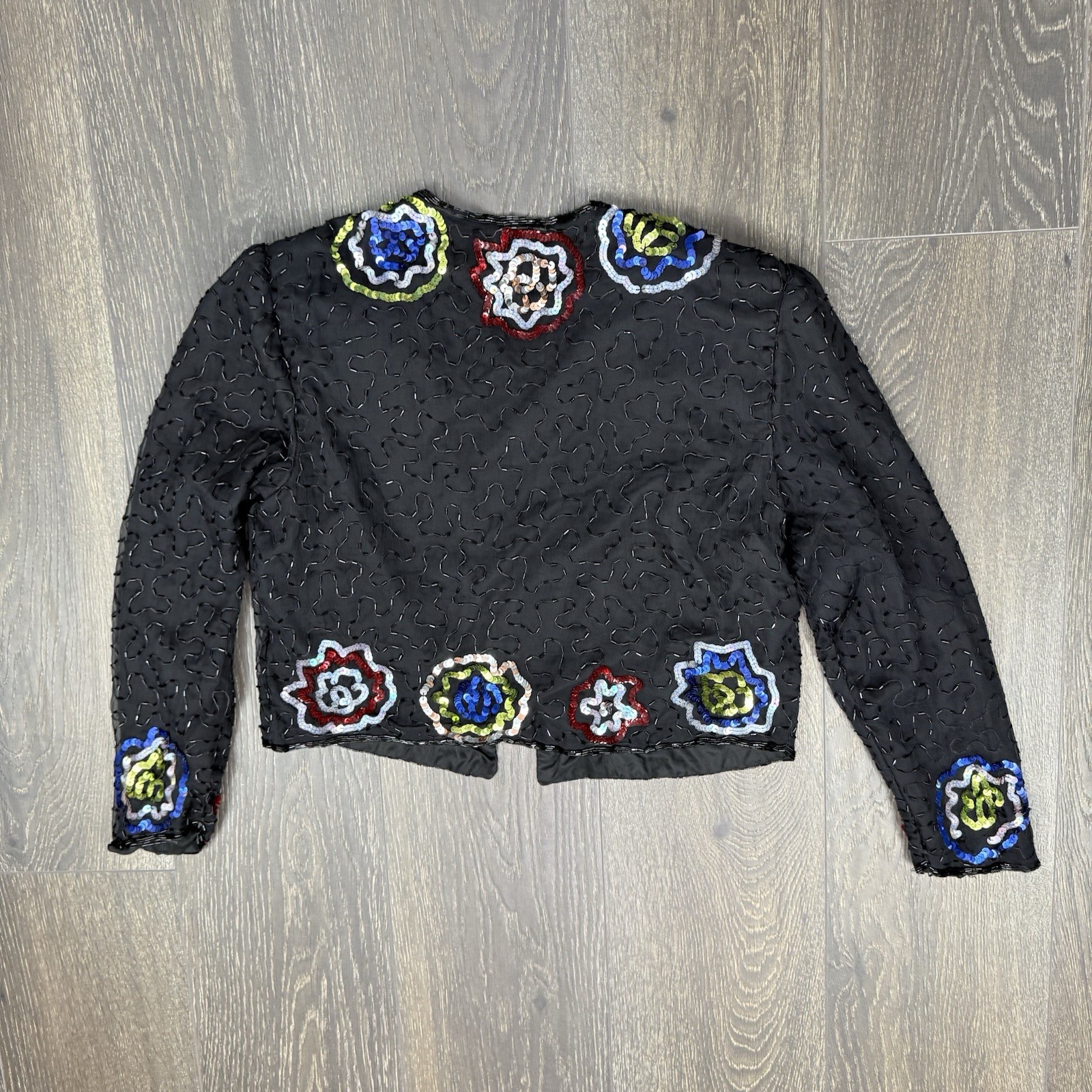 SEQUIN FLOWER POWER JACKET AVANT GARDE NEW WAVE RAVE CLUB DIVA MEDIUM