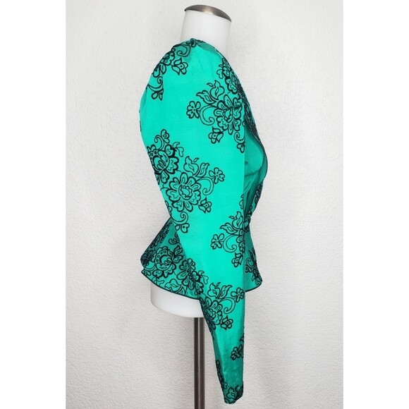 Vintage RARE Turquoise Floral Blazer Top For David Howard Climax Karen Okada