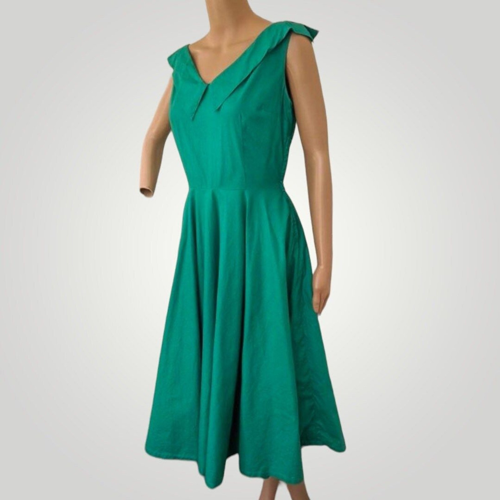 50s Green Circle Dress Vintage Sleeveless S 36 Bust 26 Waist