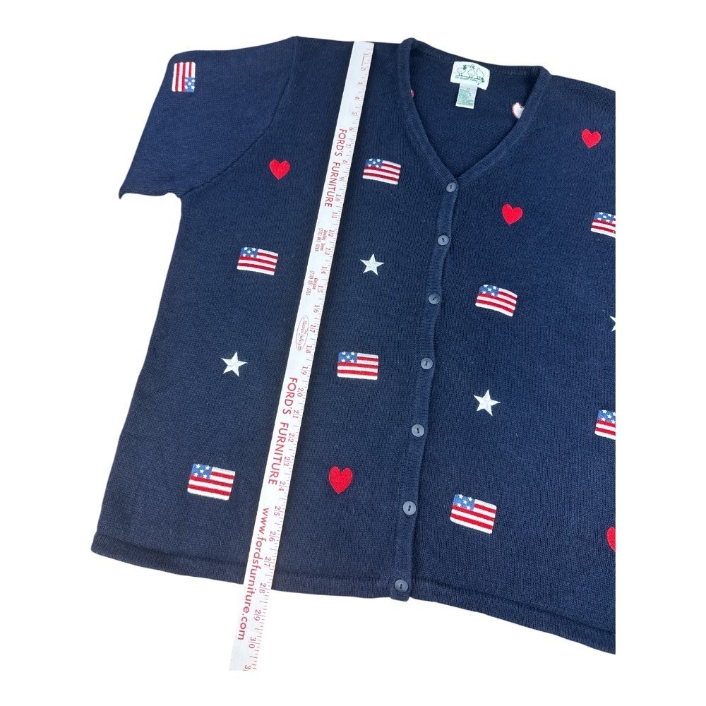 Quacker Factory Vintage Navy Americana Flag Heart Star Cardigan Sweater 2X Cozy