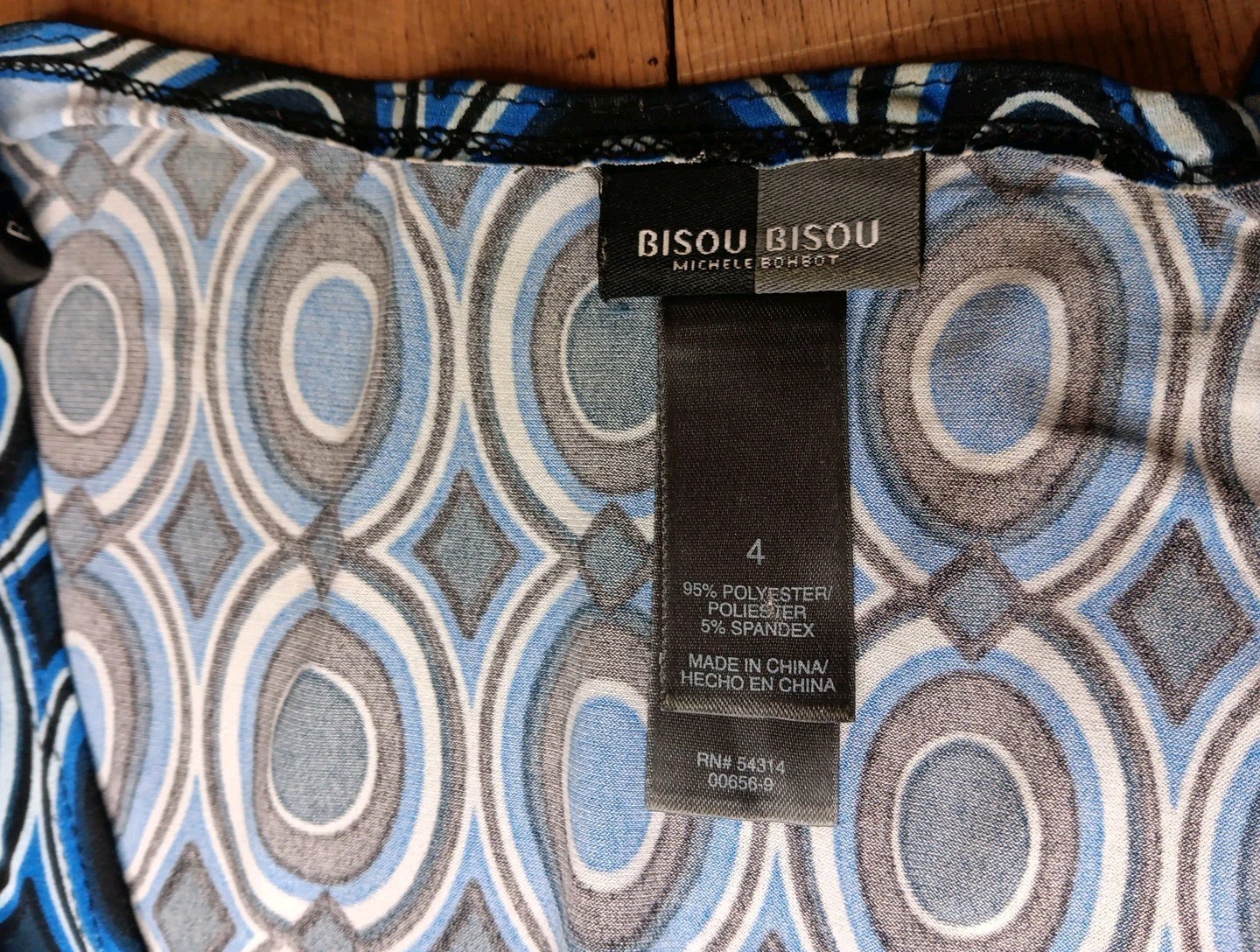 Bisou Bisou Michele Bohbet Womens 4 A Line Wrap Dress Puff Sleeve Blue Geometric