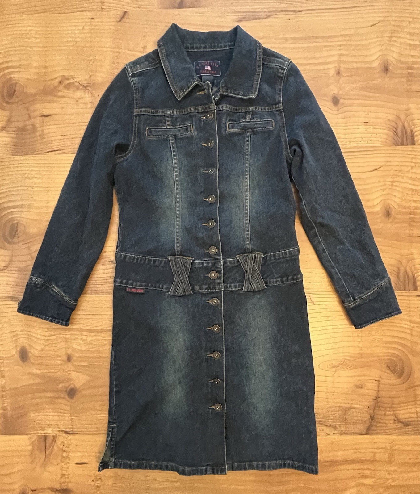 VTG US Polo Assn Denim Dress Long Sleeve Button Stretch Juniors Size 16 Boho