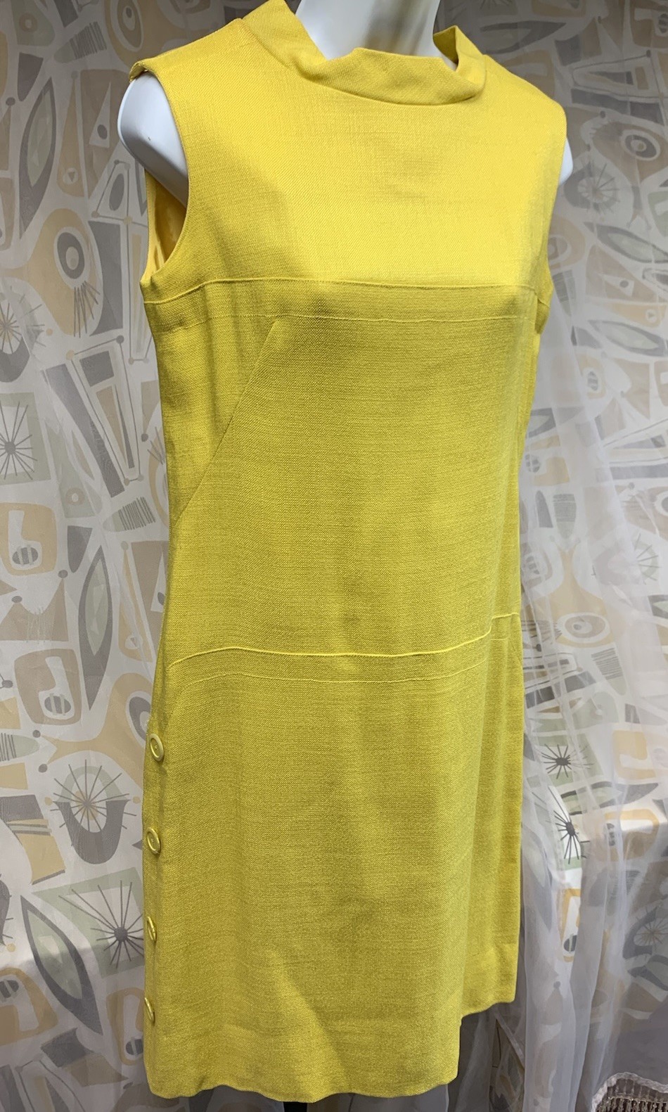 LOUIS FERAUD Paris New York Bright Yellow Vintage Shift Dress 1960’s