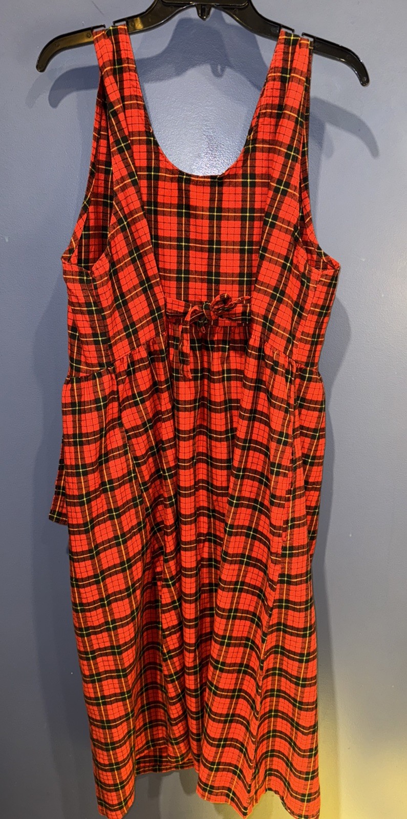 Womens Medium Red Thermal Plaid Fleece Romper Dress Vintage GITANO 1980’s
