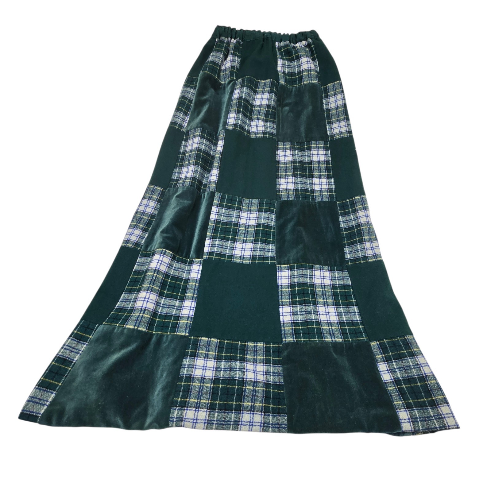 Vtg Mr. Hank 1970’s Wool Plaid Patchwork Red Skirt Elastic Waist Boho Peasant