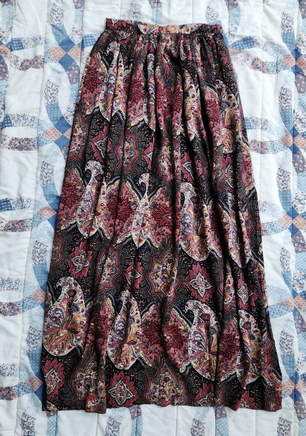 VTG 70’S Women’s Fall Paisley Hippie Maxi Skirt Zip Up Size XS 24in W 39in L