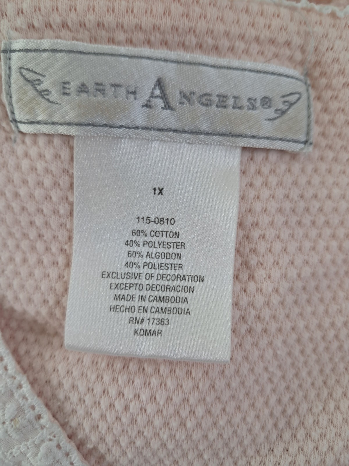 Vintage Earth Angels 1X Nightgown Pink Waffle Knit 1/2 Button Up Embroidered