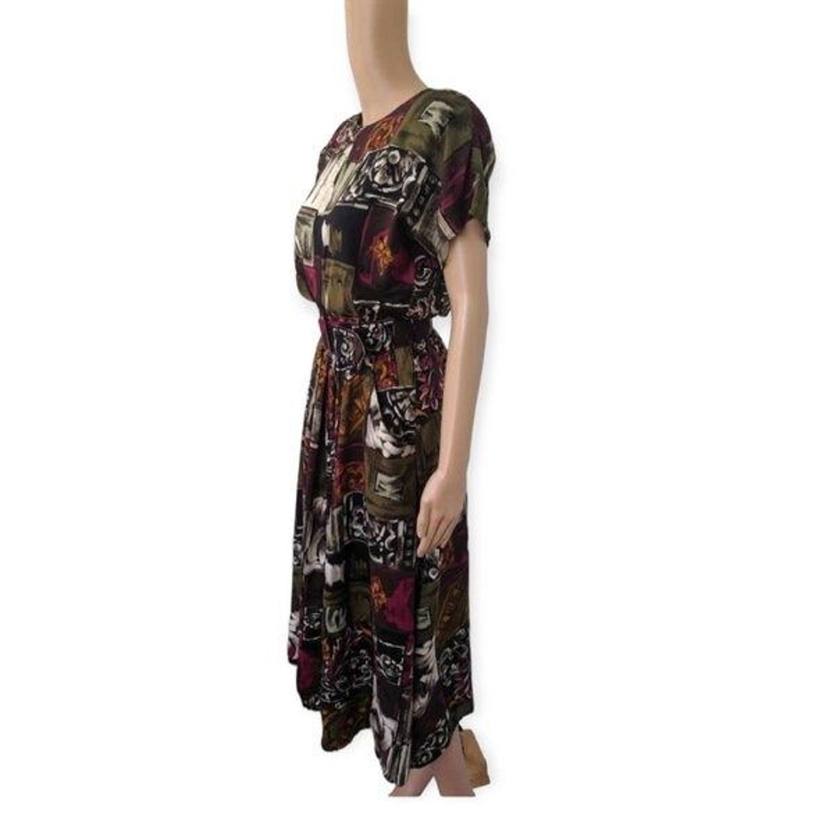 80s Print Dress Button Back Vintage Paquette S