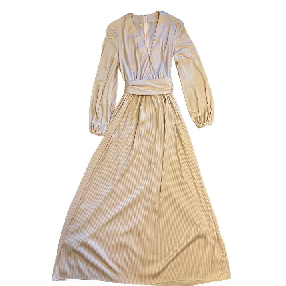 VTG Glam Lilli Diamond Powder Pink Empire Waist Maxi Dress Gown M Flowy Boho