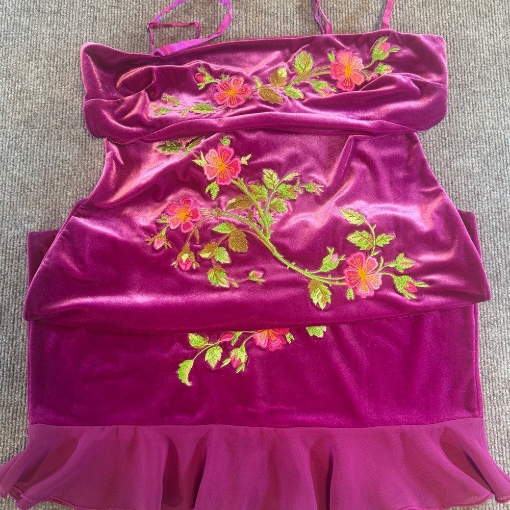 VTG Betsey Johnson New York M Fuchsia Embroidered Velvet Midi Dress 90s Grunge