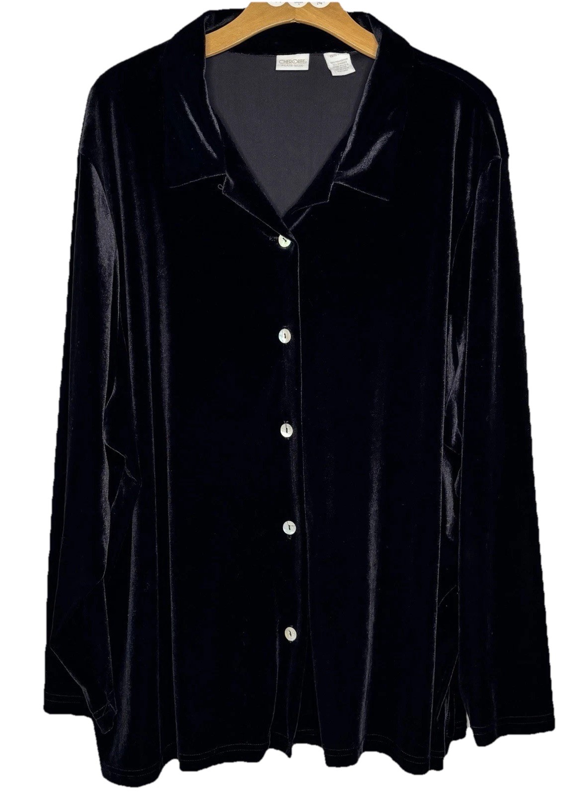 Vintage Cherokee Black Velvet Button Up Shirt Jacket Shacket 26W/28W USA Classic