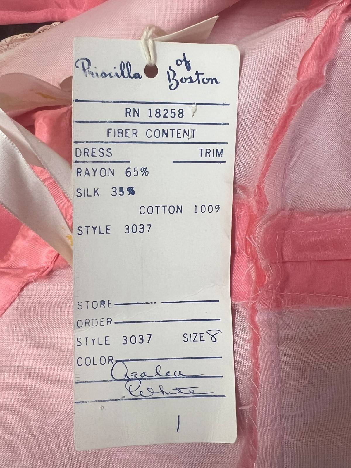 NOS Vtg 60s Sz 8 S 34 B 26 W Prom Gown Dress Pink Priscilla of Boston Silk Rayon