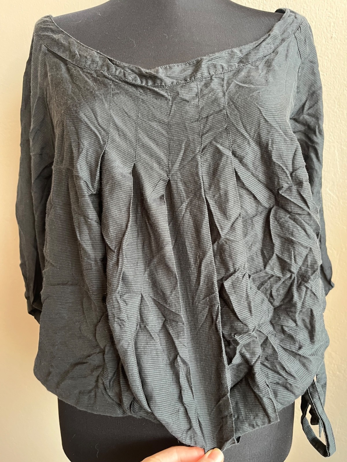 Diesel Vintage Y2K Crinkled Draped Blouse Black Asymmetrical Tie Hem Size S