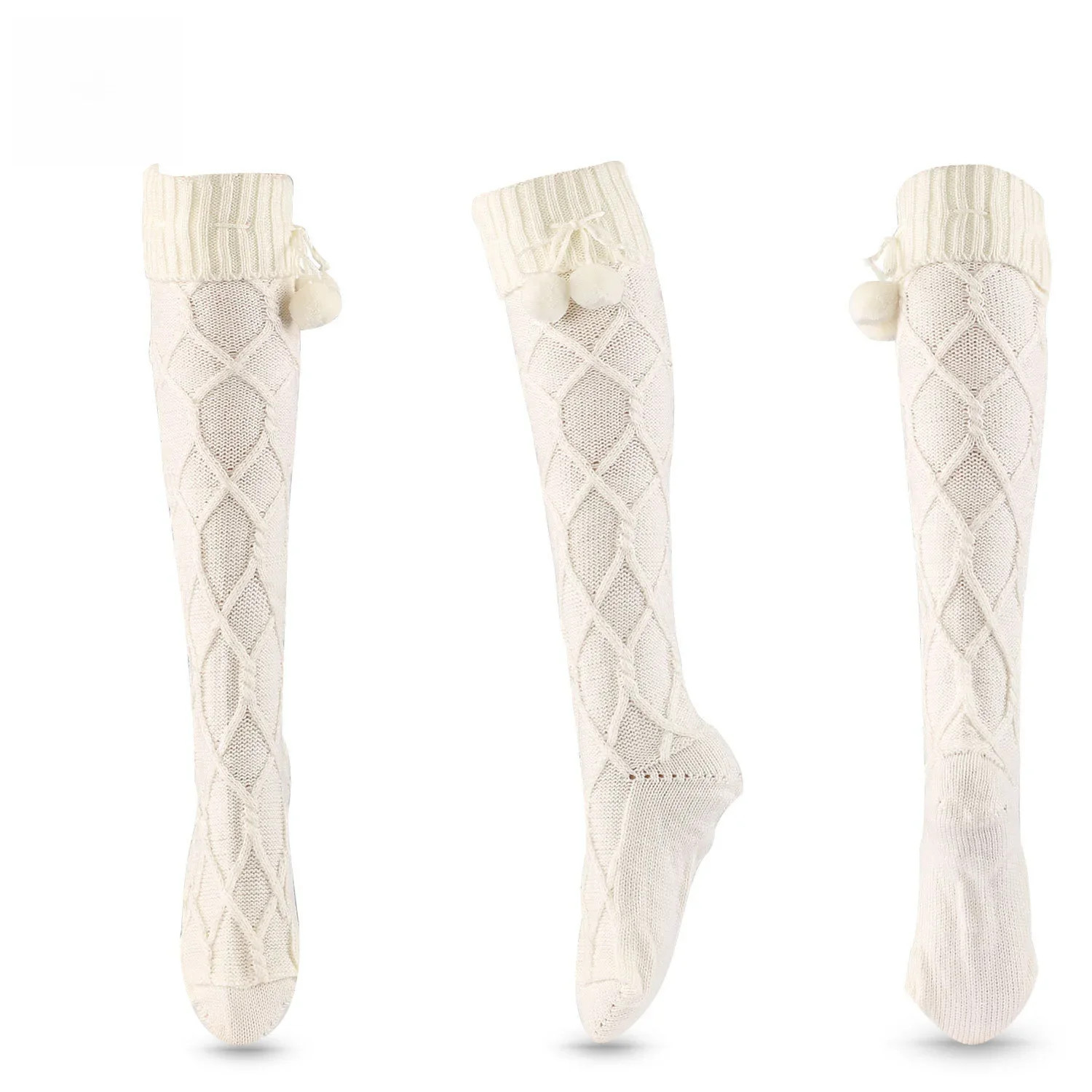 Woven Hosiery Trending Europe America Wool Fall Winter Fresh Fuzzy Pom Poms