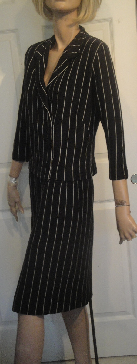 Vintage Black Pin Stripe Silk Double Breasted Suit Italy B40 Size 12 Flaminia