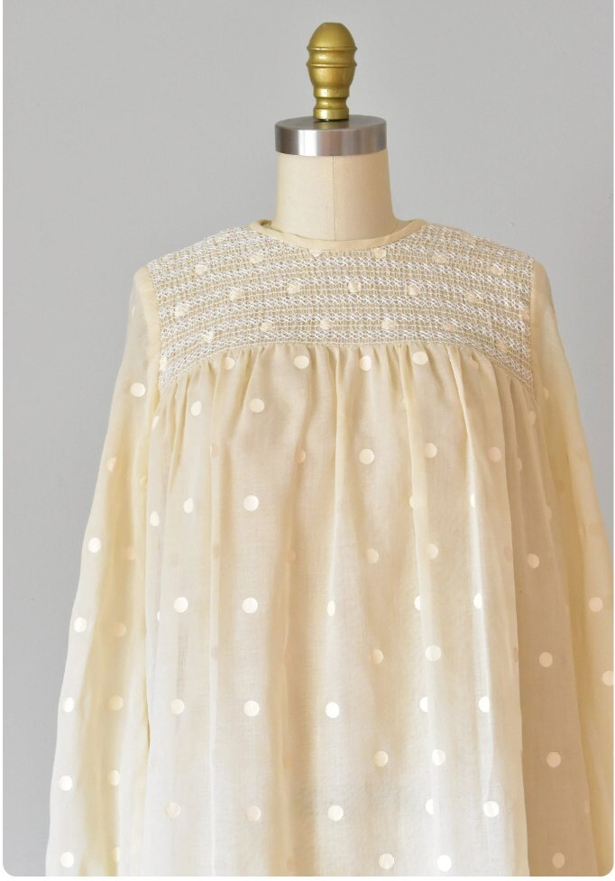 1960s Designer Helen Whiting Linen Polka Dot Trapeze Style Mod Baby Doll Dress