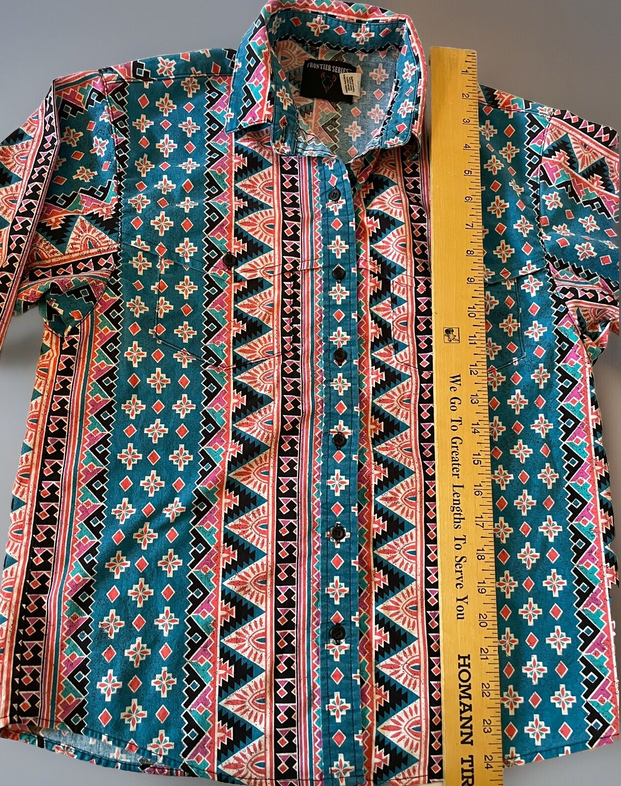 Western Shirt FRONTIER SERIES Womens M Southwestern Coral Turquoise Vintage