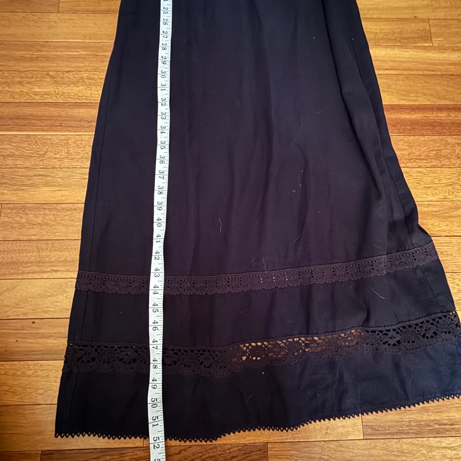 Vintage Maxi Dress Women 8P Black Crochet Linen Blend Dark Cottagecore Beach