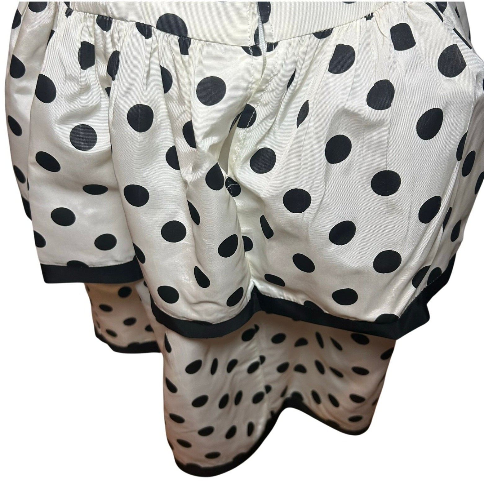 VTG 80s Stop Staring! Polka Dot B&W Medium Tiered Drop Waist Dress Rockabilly