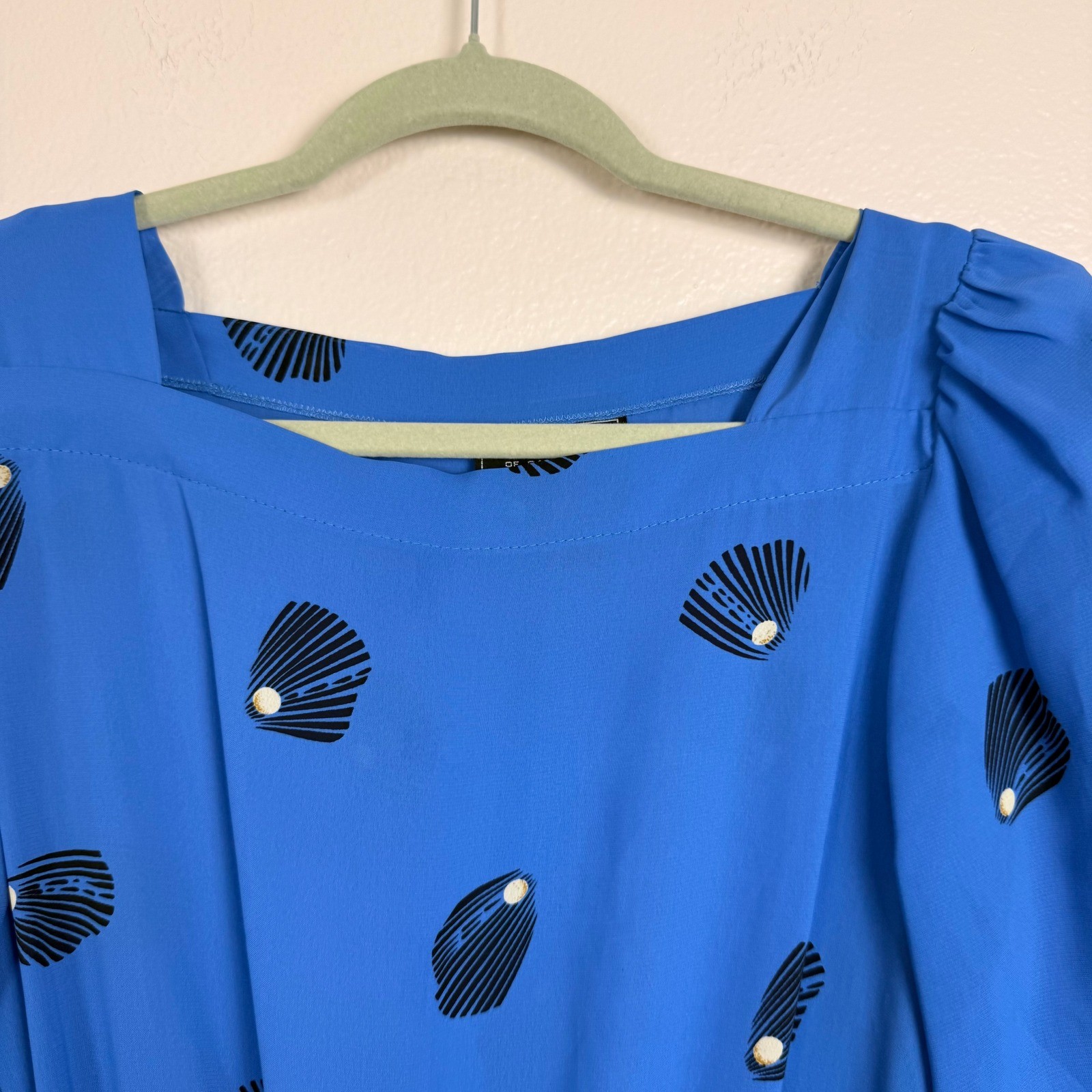Vtg Tabby of California Seashell Dress Blue 90s Coastal Grandmother Midi Summer