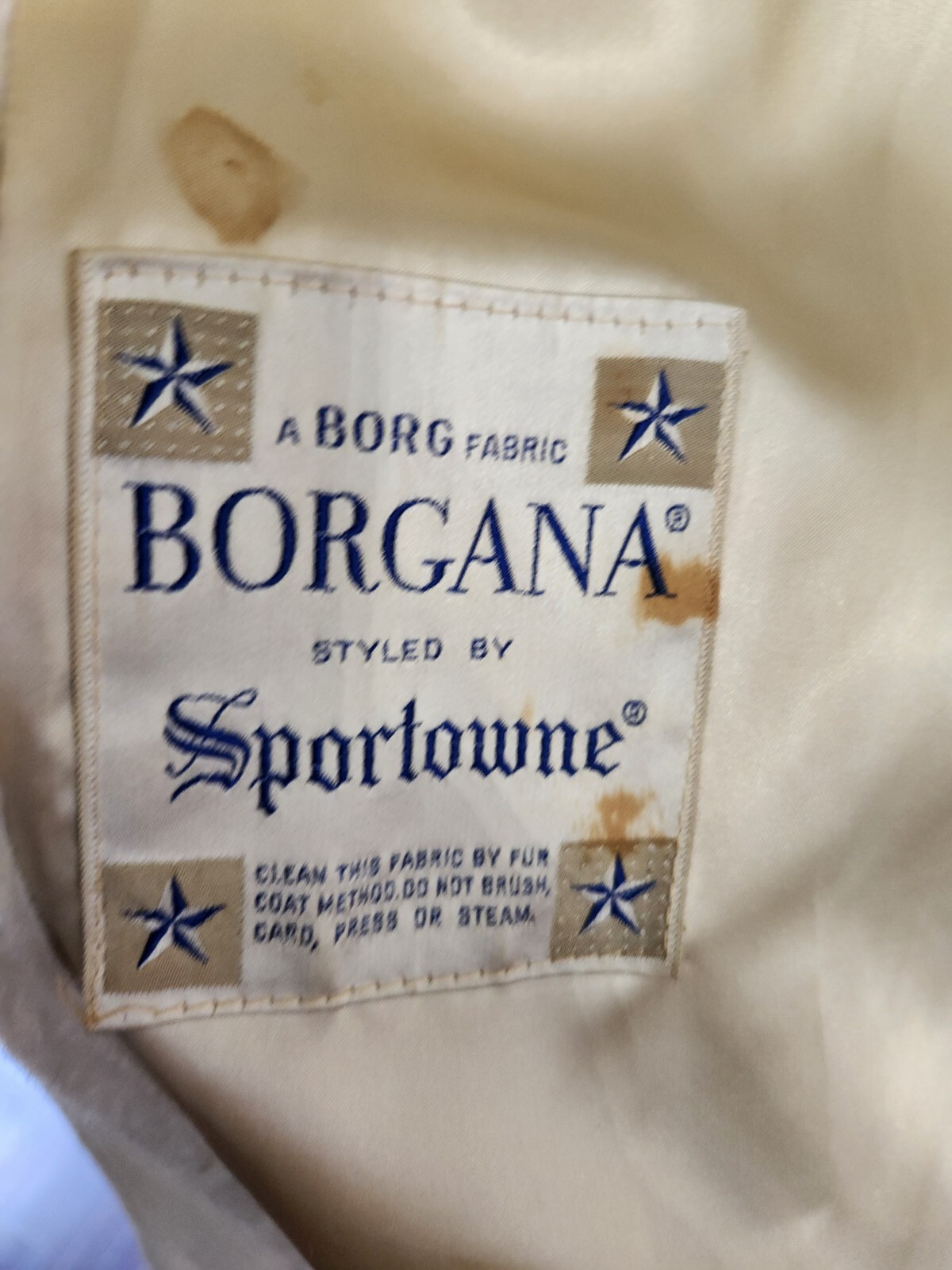 Vintage 1950s Borgana Faux Fur Jacket Coat Womens M/L? Tan Borg Fabric A Line