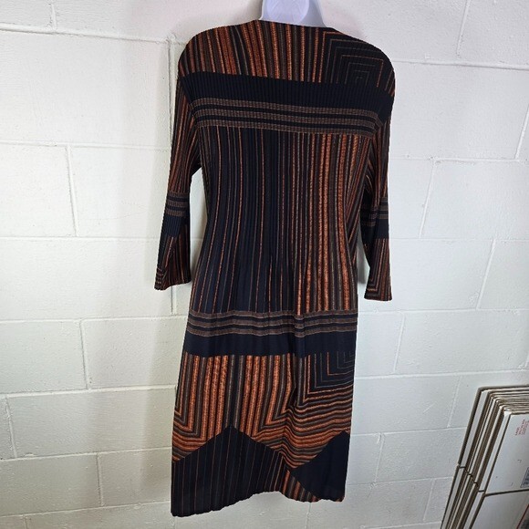 Vtg striped micro pleated long sleeve lagenlook art to wear dress Korea japan