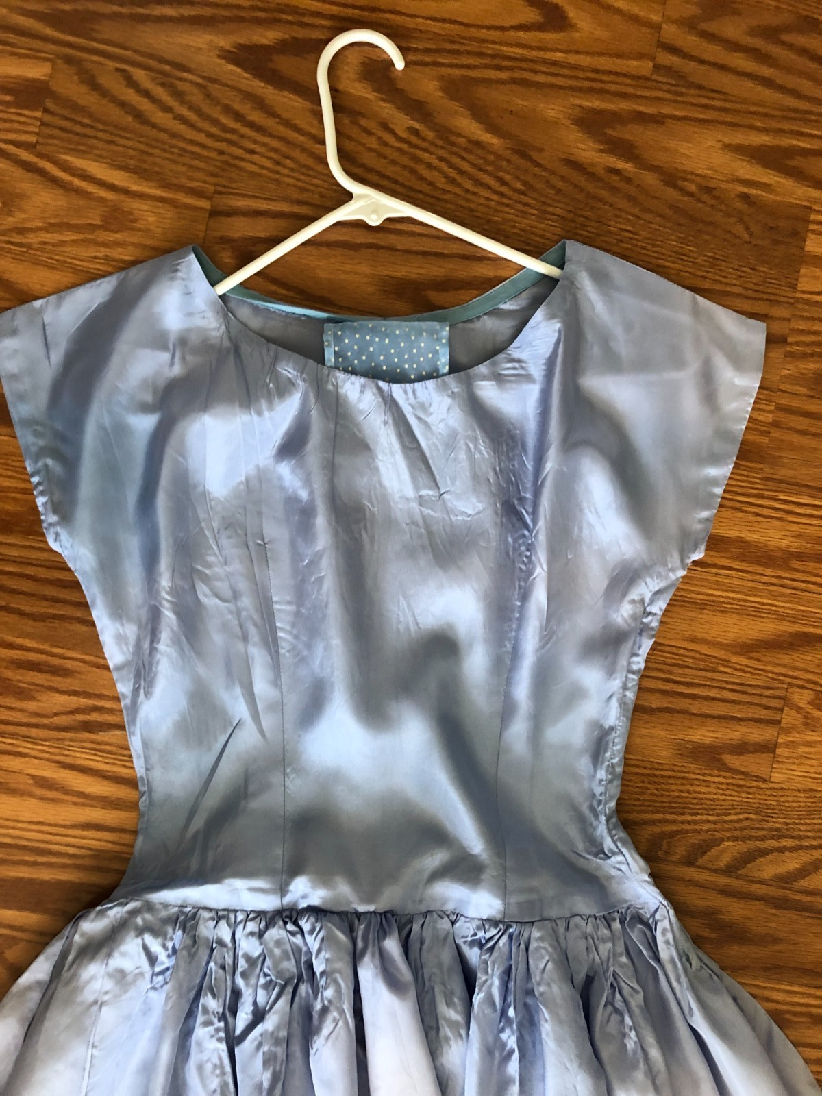 Vintage 1950s Handmade blue sheer dotted swiss womens dress lining& hair tie