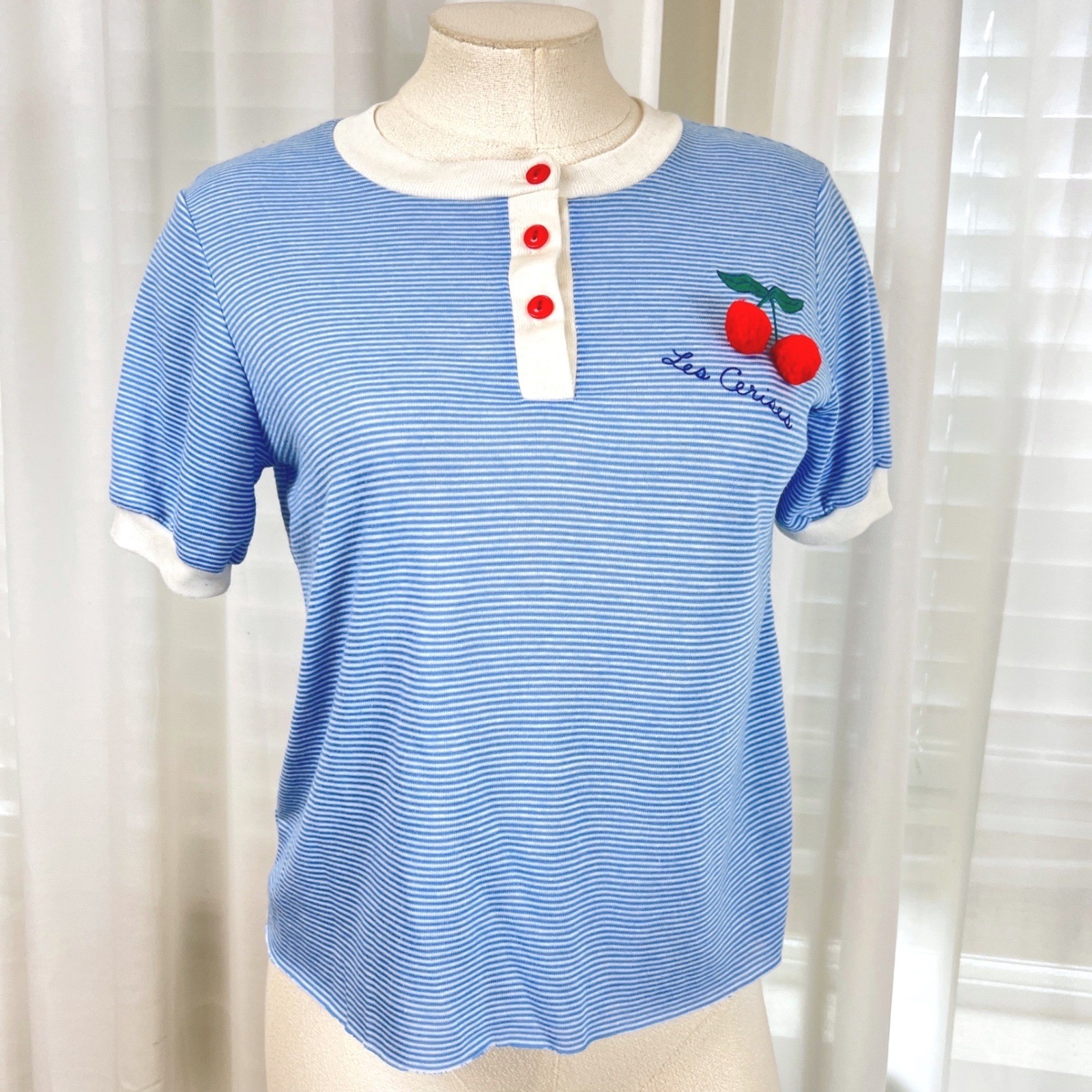 Vintage Jennifer Dale Blue Striped Les Cerises Union Made in USA Size 7 fits M