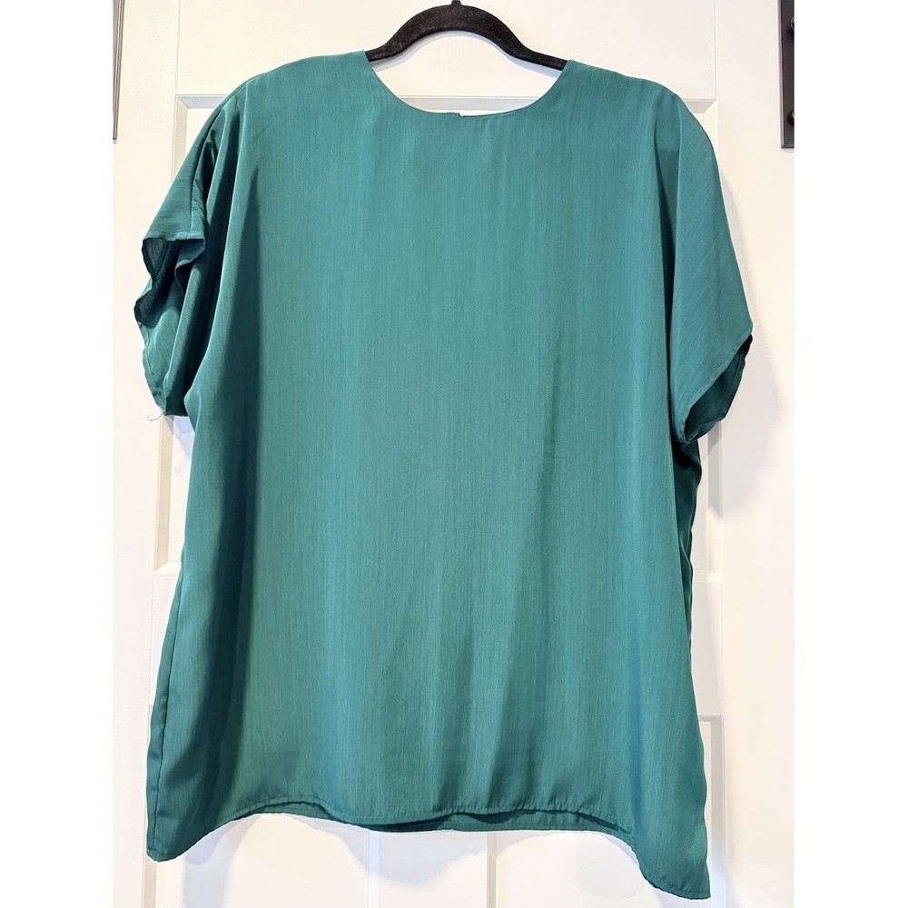 Vintage Bedford Fair Hunter Green Short-Sleeve Polyester Blouse Size 16
