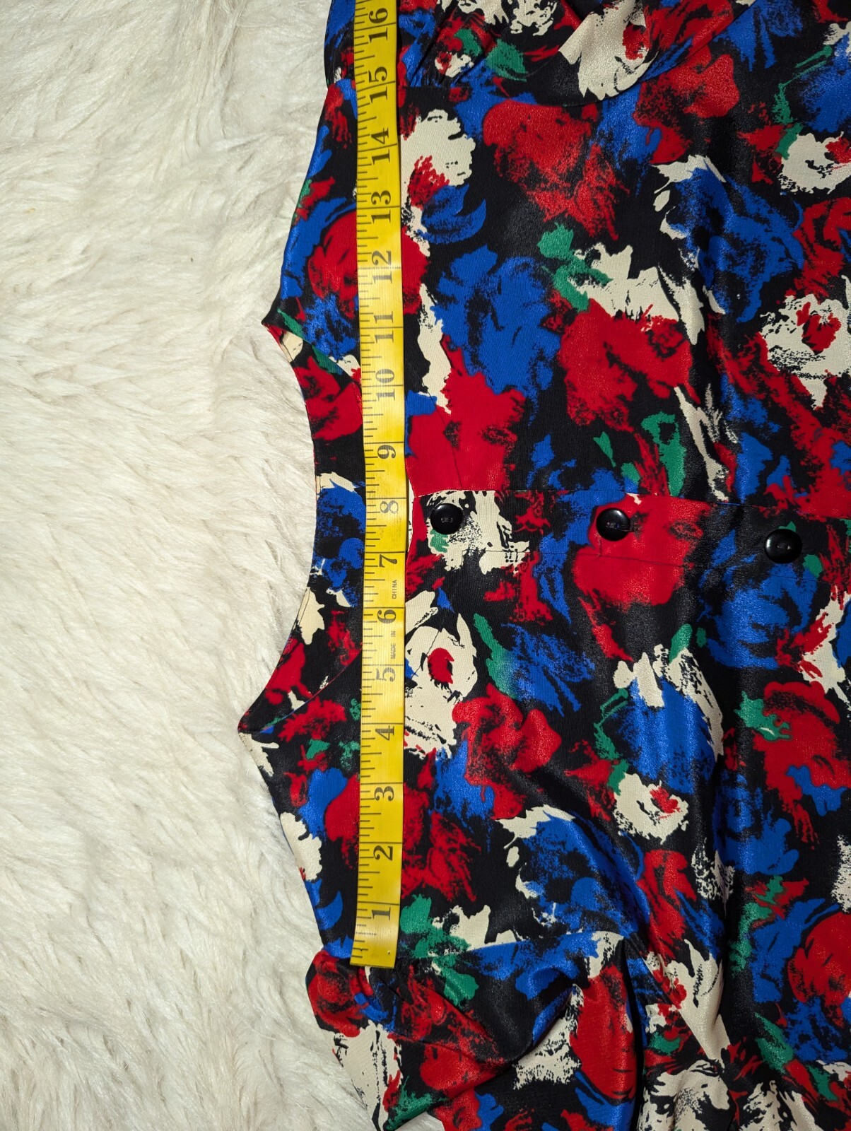 VTG MARCHIONDA OF CALIFORNIA Red White Blue Green SHIFT Dress PUFF Sleeve Sz 10