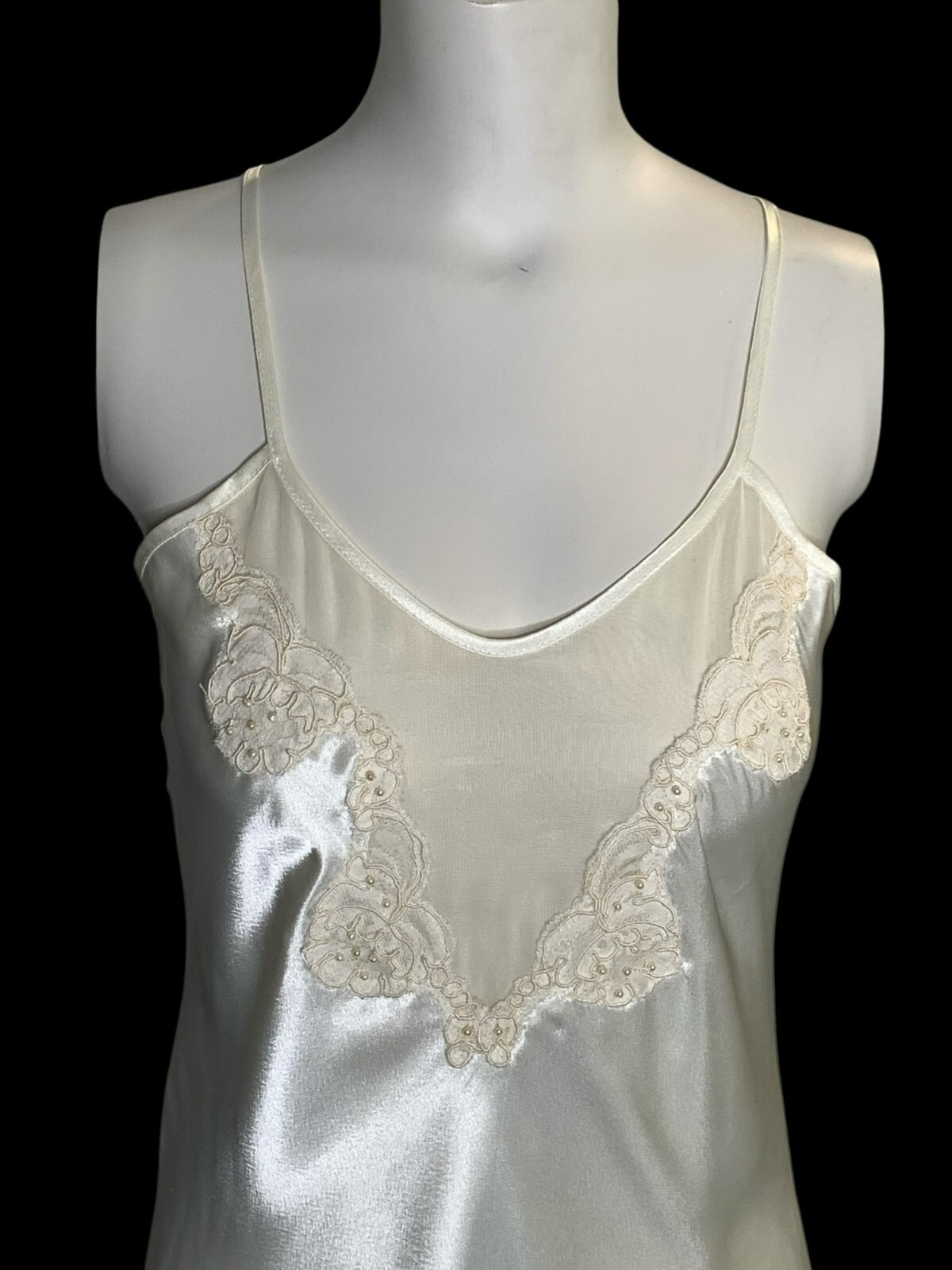 VTG Victoria’s Secret Gold Label Satin Lace Slip Dress S Ivory Chiffon Nightgown
