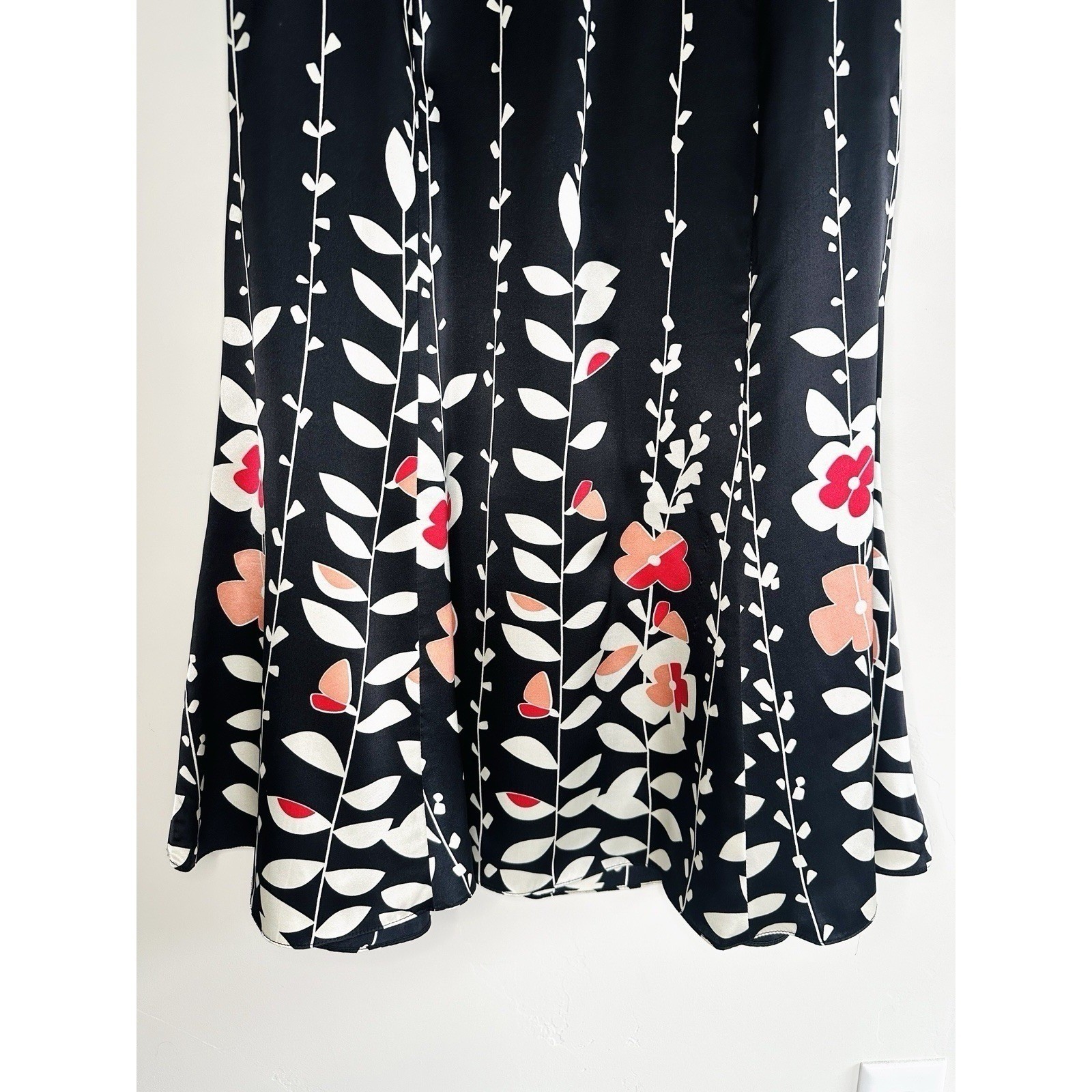 VTG Talbots 100% Pure Silk Floral Midi Skirt Size 6 Black Pink White Botanical