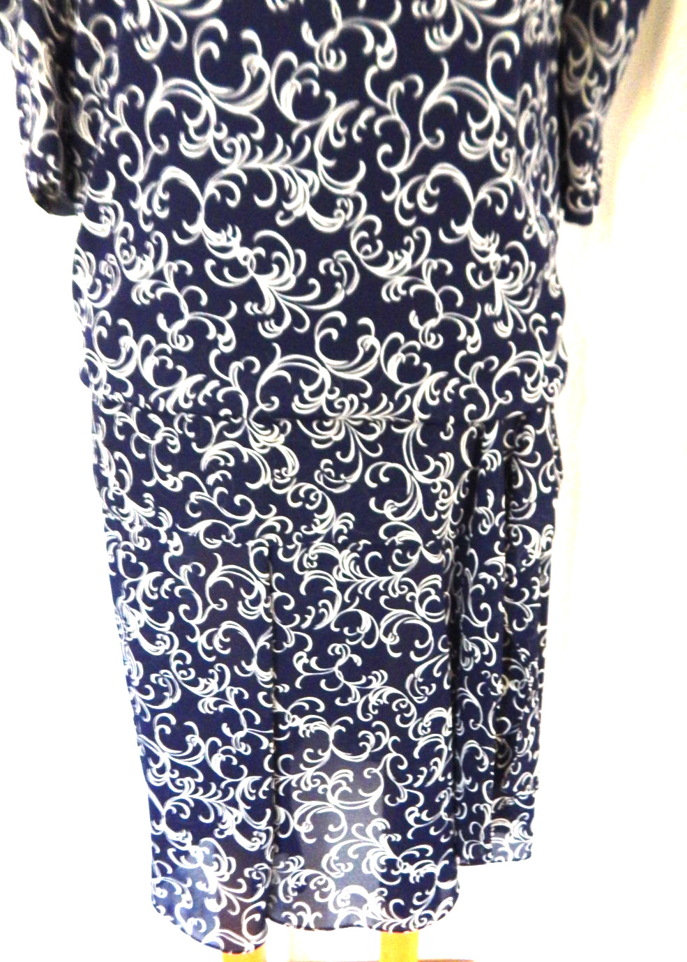 Vintage 80s Liz Roberts Dark Blue Floral Lace Collar Below Knee Dress Size 10